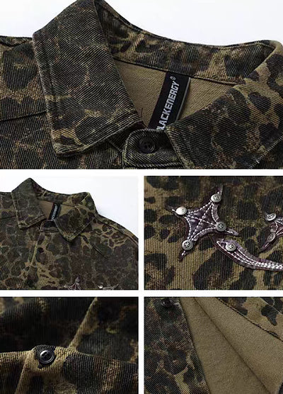 【BLACK BB】Full Leopard Design Casual Style Long Sleeve Shirt  BK0006
