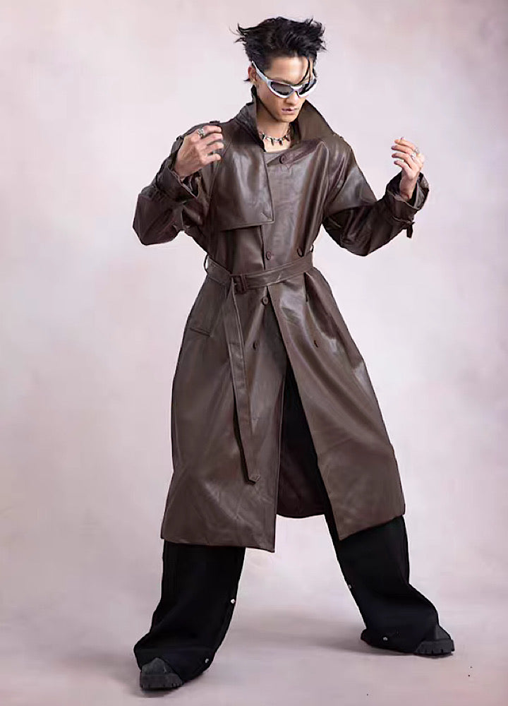 [PLAN1ONE] Leather gloss silhouette orb laser coat PL0035