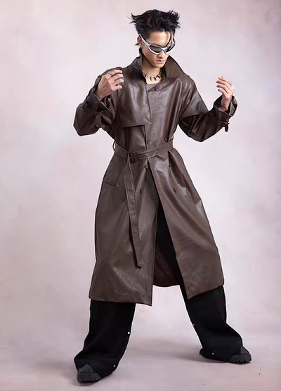 【PLAN1ONE】Leather gloss silhouette orb laser coat  PL0035