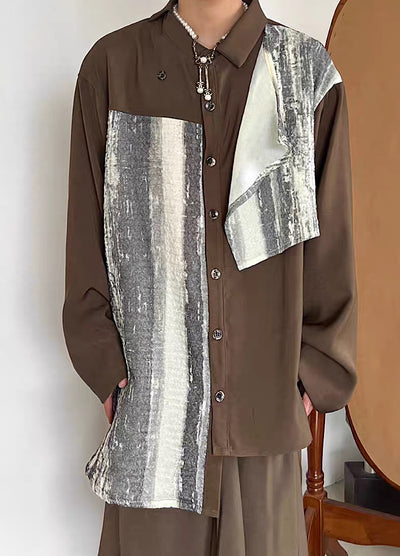 【14GSL】Two fabrics mixed plus design asymmetric shirt  GS0001