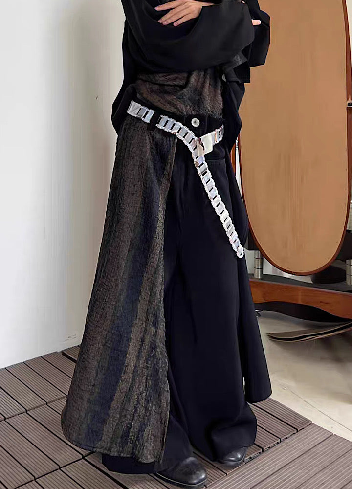 【14GSL】Two fabrics mixed plus design asymmetric skirt  GS0002