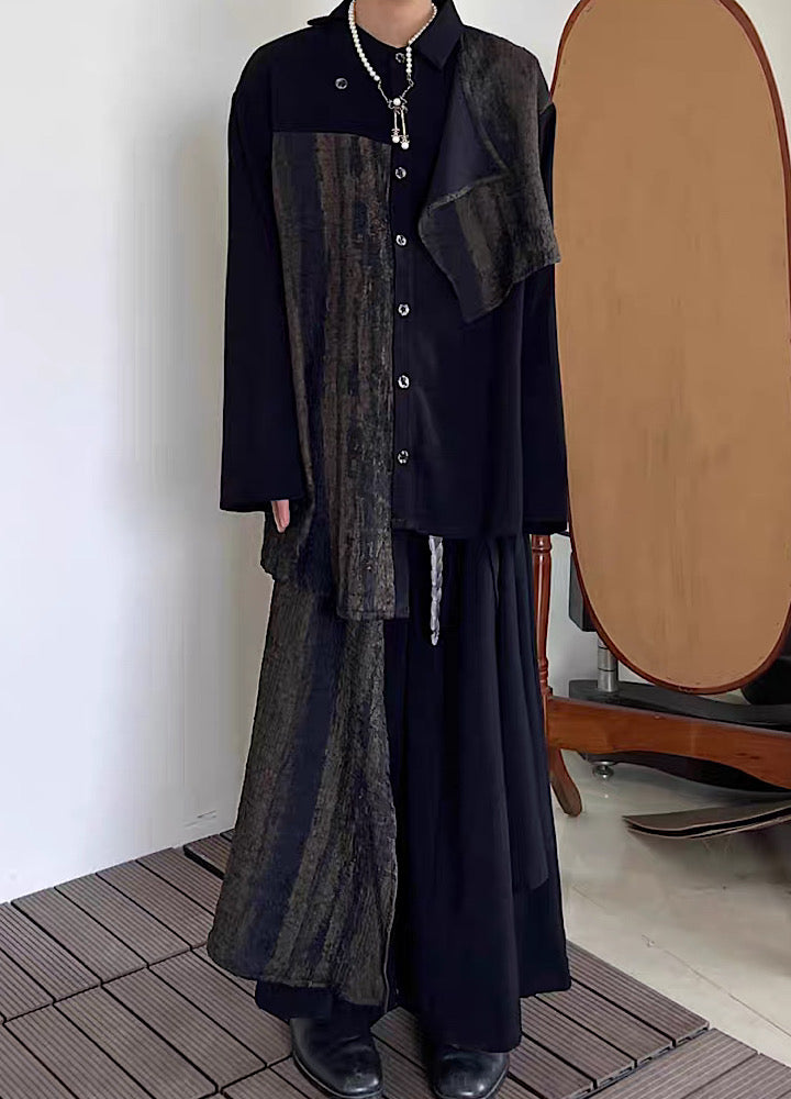[14GSL] Two fabrics mixed plus design asymmetric skirt GS0002 