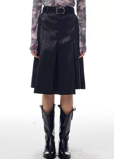 【THELIGHT】Ruffle Style Black Color Mid-Wash Skirt  TL0013