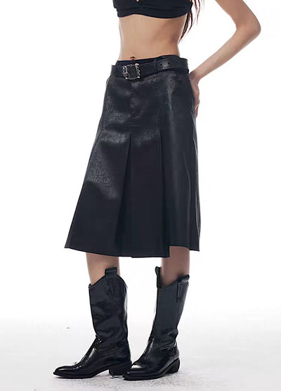 [THELIGHT] Ruffle Style Black Color Mid-Wash Skirt TL0013