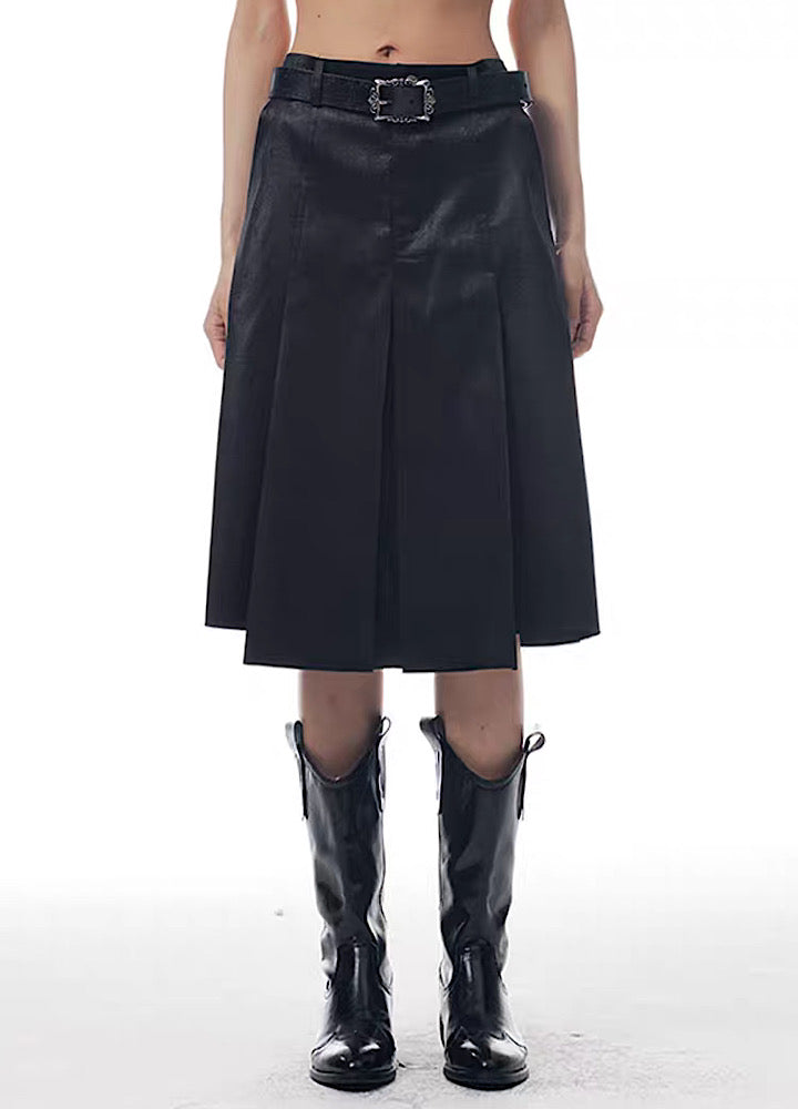 [THELIGHT] Ruffle Style Black Color Mid-Wash Skirt TL0013