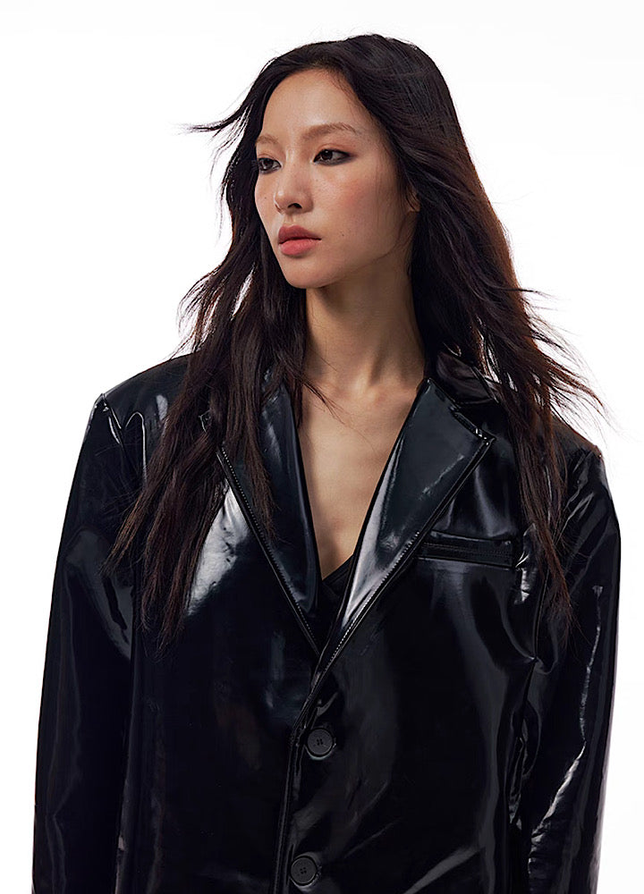 【THELIGHT】Shiny chic leather design mode style jacket  TL0014