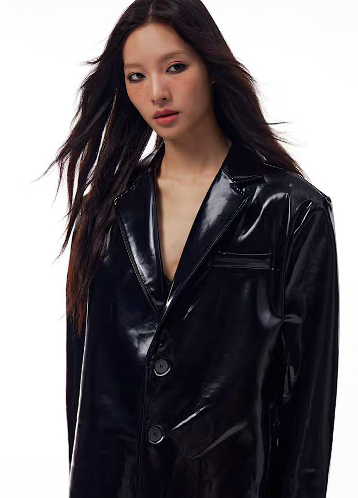 [THELIGHT] Shiny chic leather design mode style jacket TL0014
