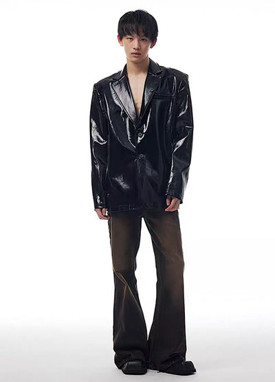 【THELIGHT】Shiny chic leather design mode style jacket  TL0014