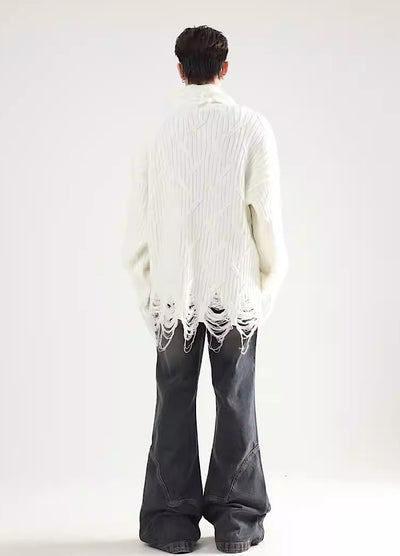 [DARKFOG] High-length distressed mode chic loose knit sweater DF0028