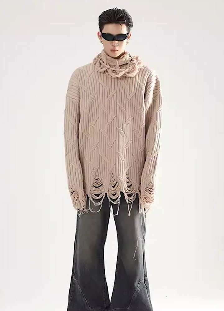 【DARKFOG】High-length distressed mode chic loose knit sweater  DF0028