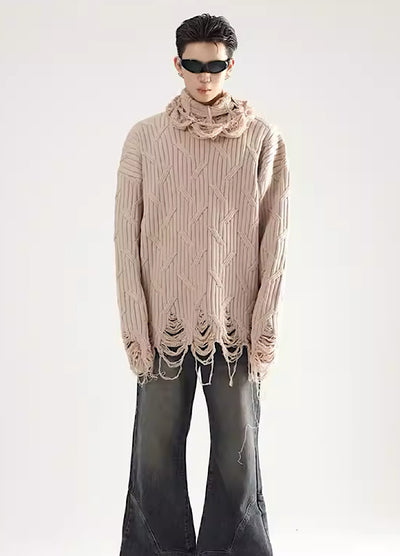 [DARKFOG] High-length distressed mode chic loose knit sweater DF0028