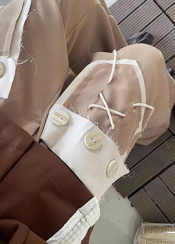 【14GSL】Front pocket design suspender line loose pants  GS0006