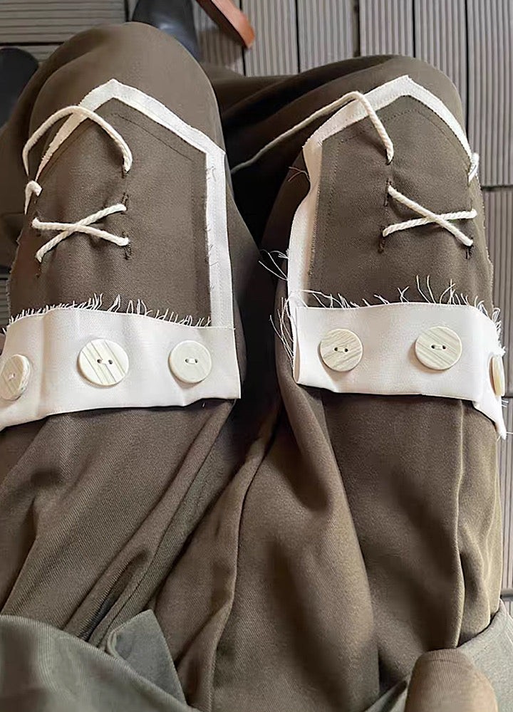 [14GSL] Front pocket design suspender line loose pants GS0006