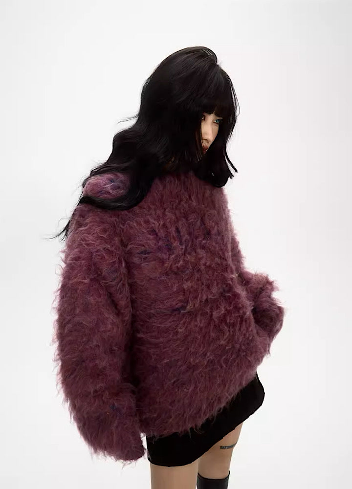 People Style】Mohair voluminous wide silhouette brushed knit 
