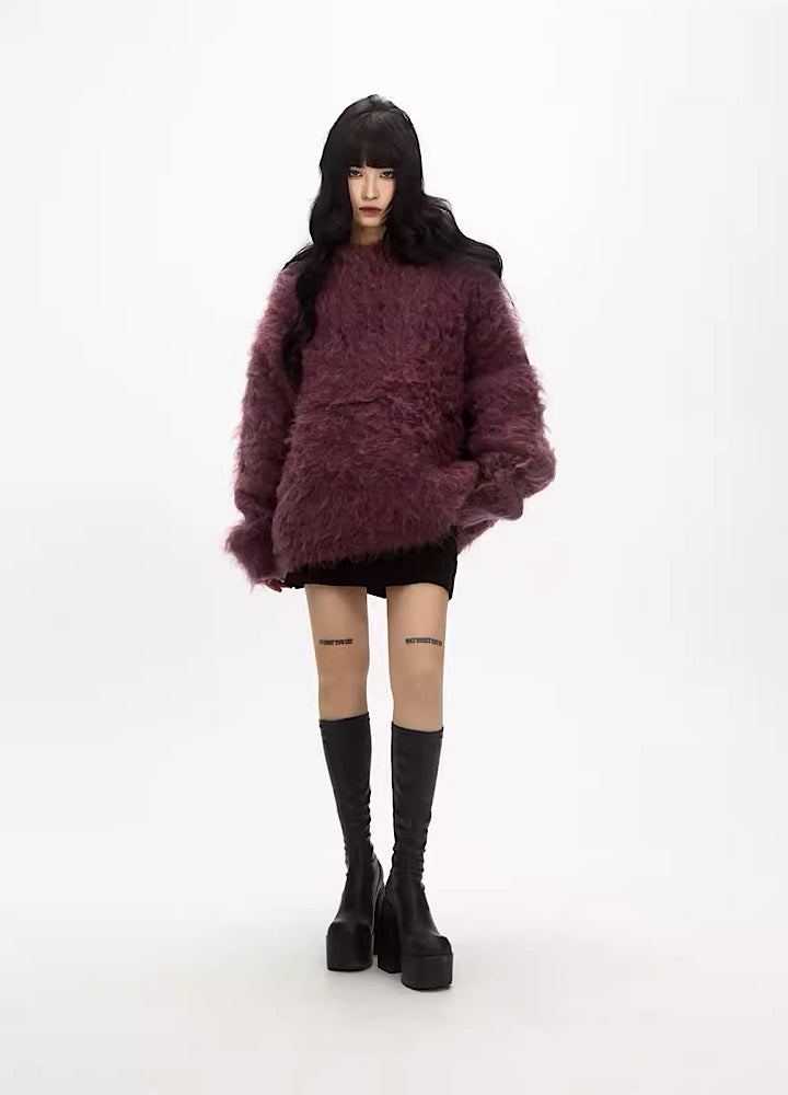 People Style】Mohair voluminous wide silhouette brushed knit 