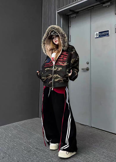 【TR BRUSHSHIFT】Front national flag vintage design over fur hoodie jacket  TB0071