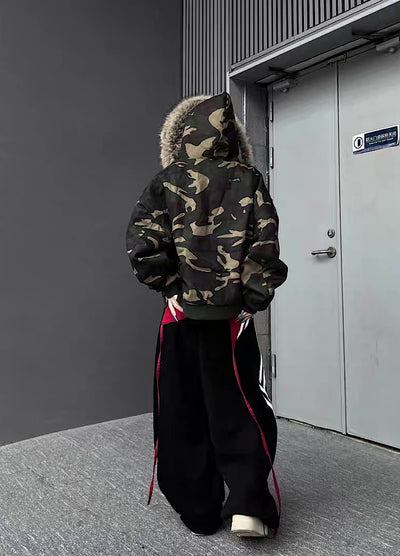 【TR BRUSHSHIFT】Front national flag vintage design over fur hoodie jacket  TB0071