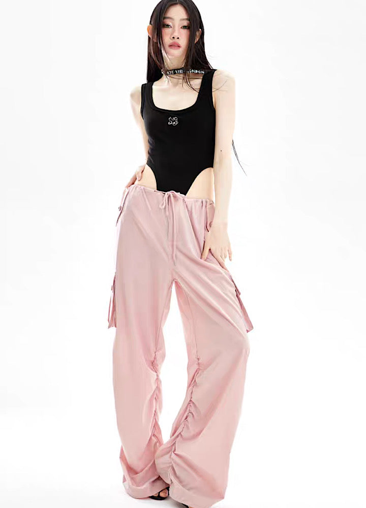 [398temp] Side puddle line loose picture wide cargo rise pants TM0006