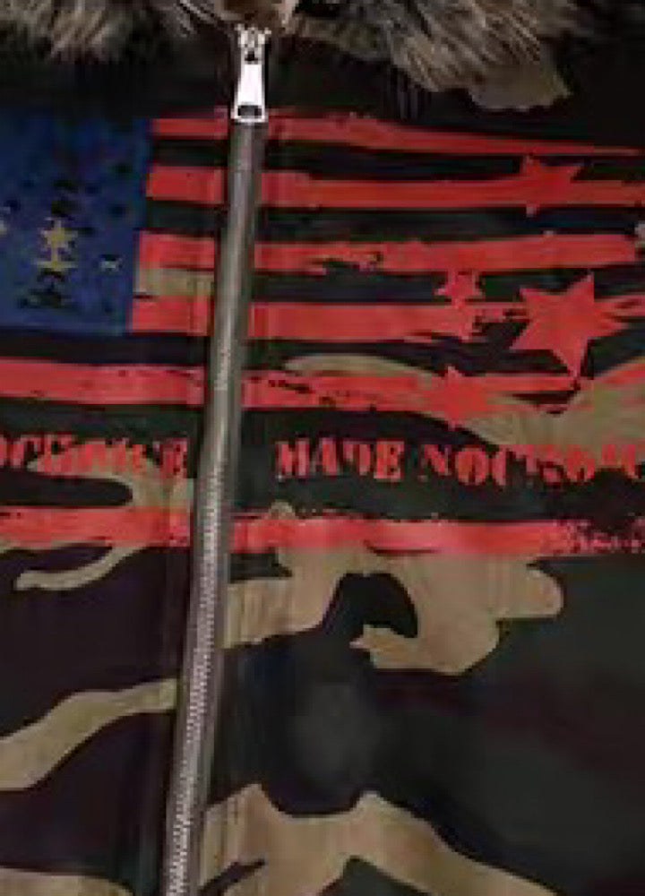 【TR BRUSHSHIFT】Front national flag vintage design over fur hoodie jacket  TB0071