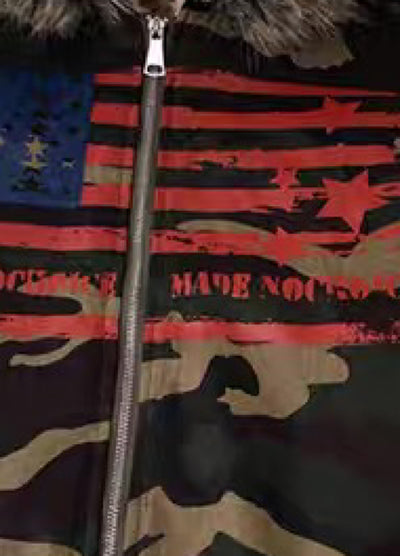 【TR BRUSHSHIFT】Front national flag vintage design over fur hoodie jacket  TB0071