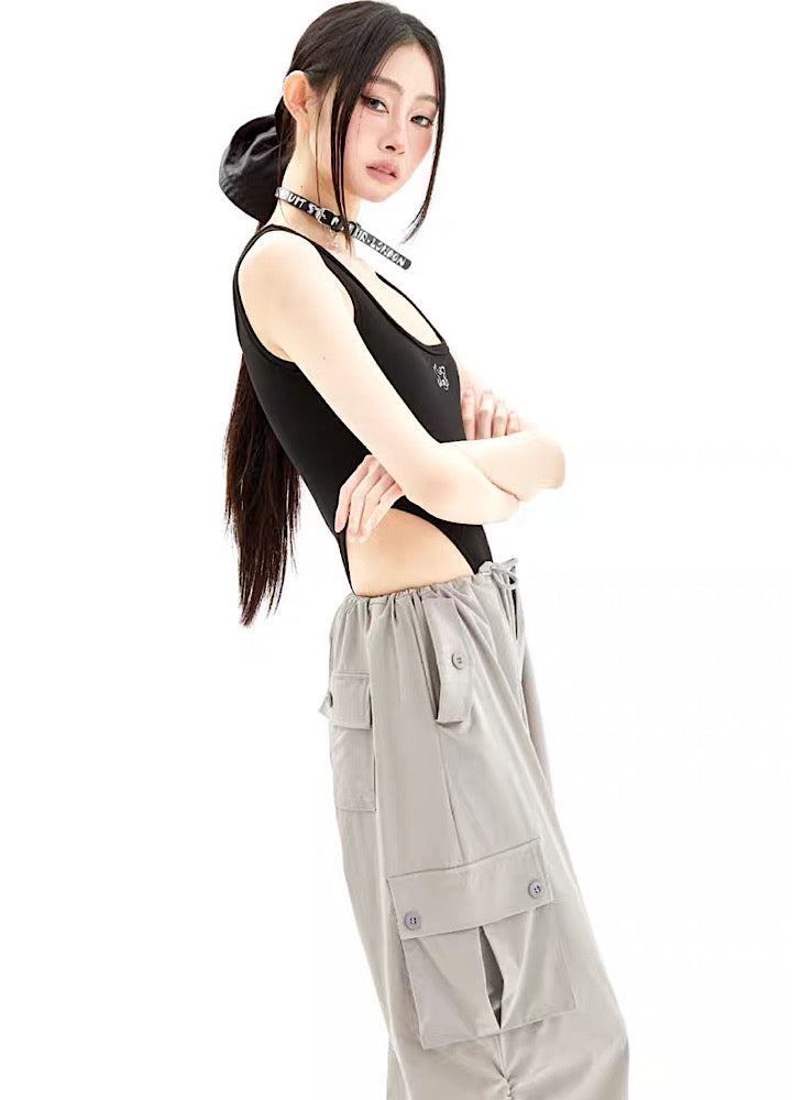 [398temp] Side puddle line loose picture wide cargo rise pants TM0006