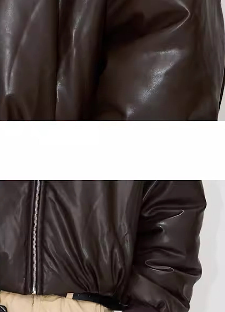 [People Style] Glossy graphic material movement leather jacket PS0025