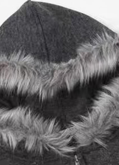 【TR BRUSHSHIFT】Line style design over fur hoodie jacket  TB0073