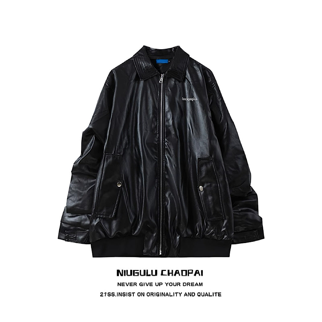 [NIUGULU] Simple casual men's silhouette leather jacket NG0022