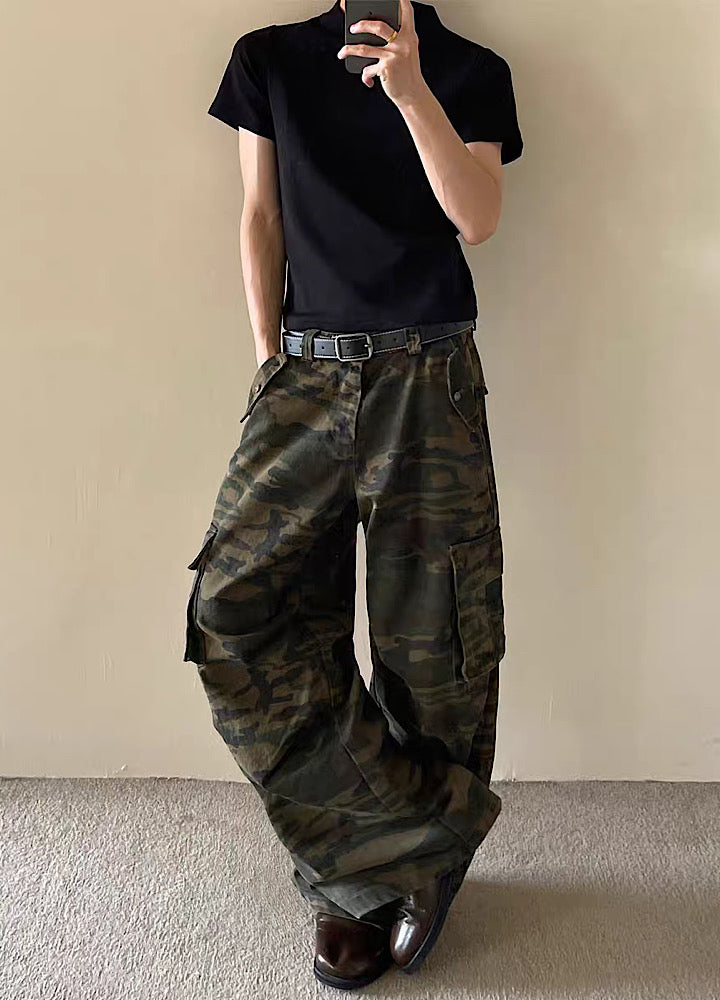 【MAXDSTR】Wide camouflage design cargo pants  MD0208