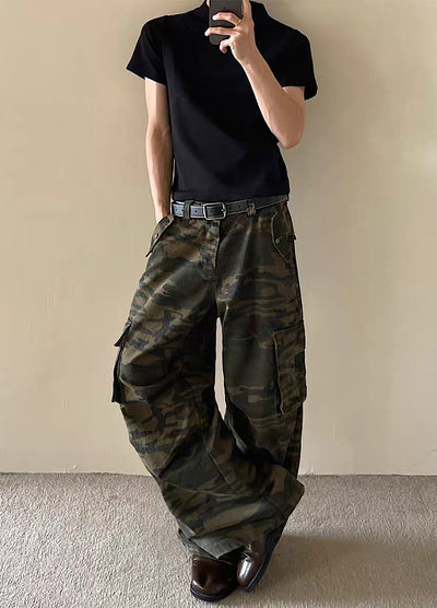 【MAXDSTR】Wide camouflage design cargo pants  MD0208