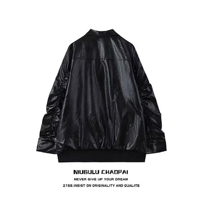 【NIUGULU】Simple casual men's silhouette leather jacket  NG0022