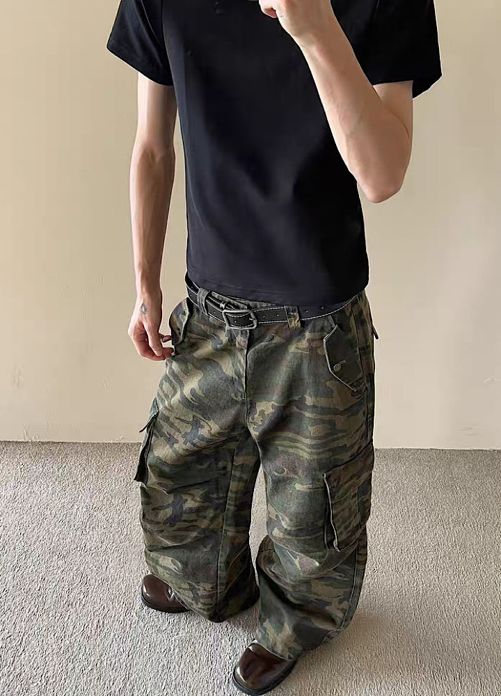 【MAXDSTR】Wide camouflage design cargo pants  MD0208