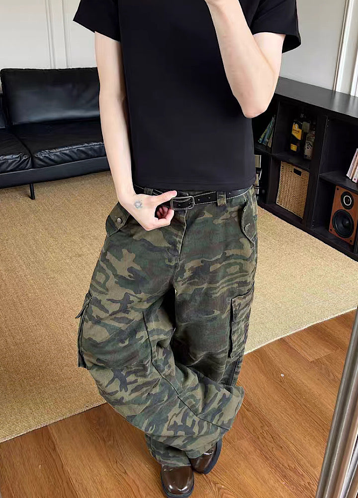 【MAXDSTR】Wide camouflage design cargo pants  MD0208
