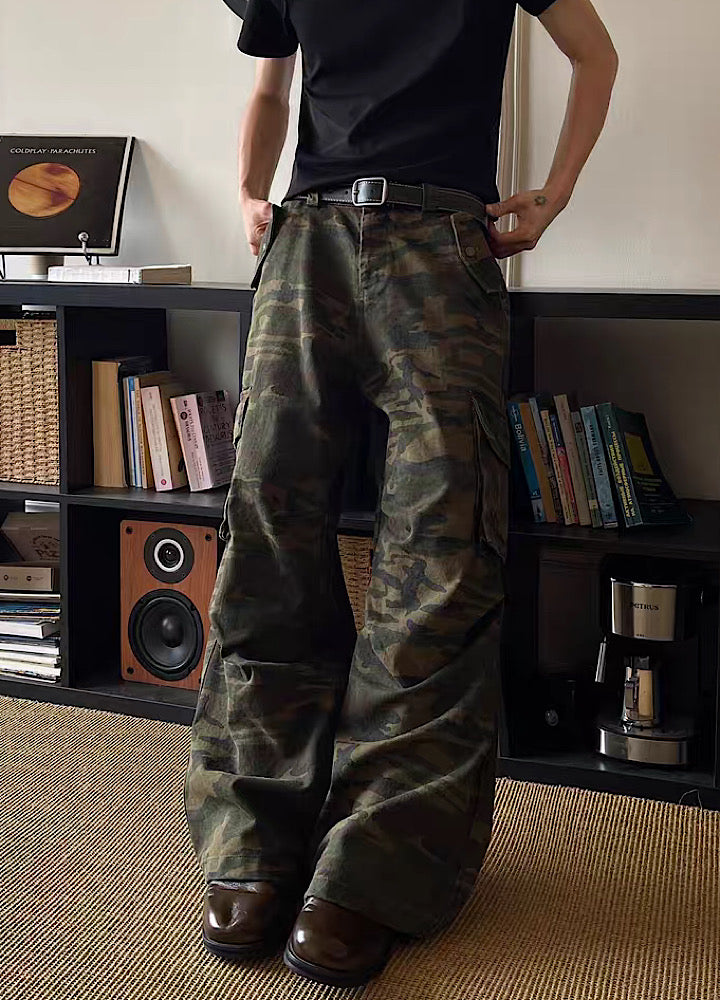 【MAXDSTR】Wide camouflage design cargo pants  MD0208