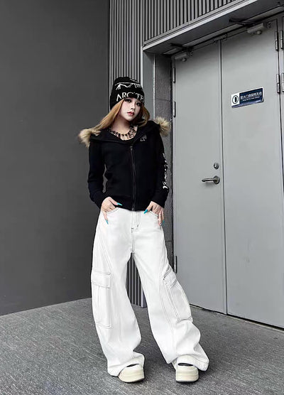 【TR BRUSHSHIFT】One-point cross design y2k fur puffer hoodie  TB0074