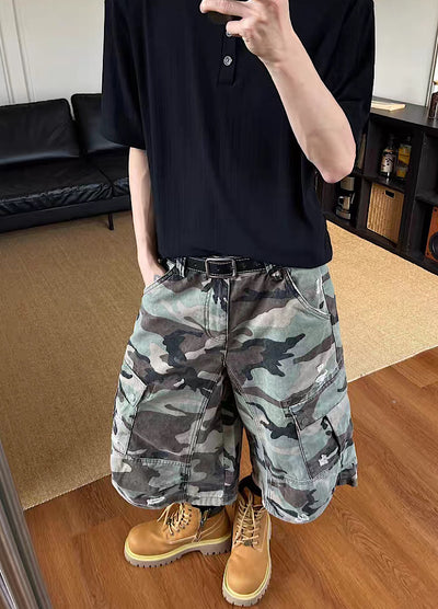 【MAXDSTR】Mid-length camouflage design half cargo pants  MD0209
