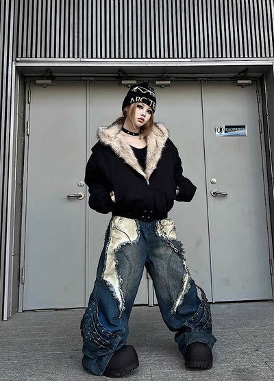 【TR BRUSHSHIFT】Simple multi-line design ribbed fur hoodie jacket  TB0075