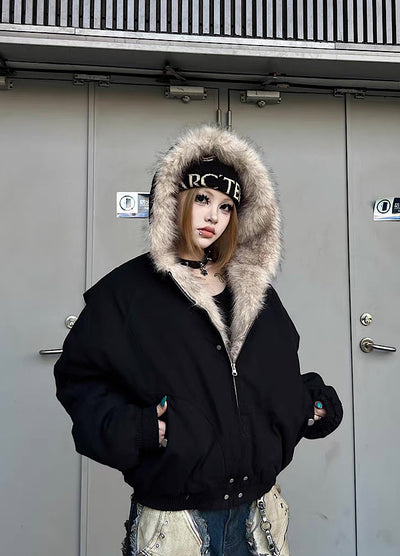 【TR BRUSHSHIFT】Simple multi-line design ribbed fur hoodie jacket  TB0075