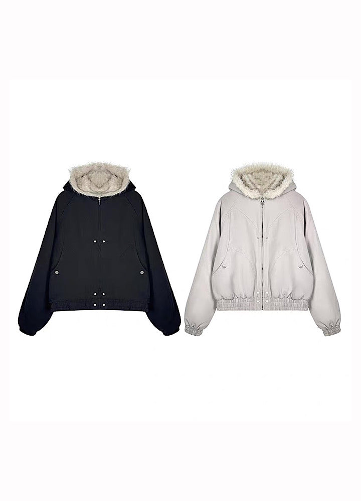 【TR BRUSHSHIFT】Simple multi-line design ribbed fur hoodie jacket  TB0075