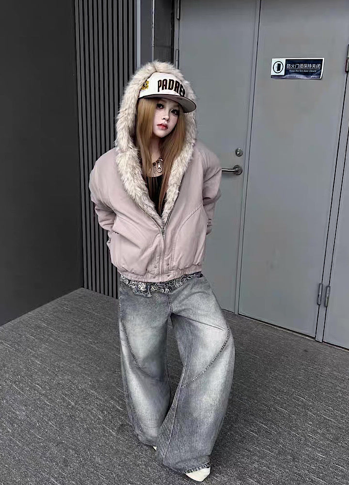 【TR BRUSHSHIFT】Simple multi-line design ribbed fur hoodie jacket  TB0075