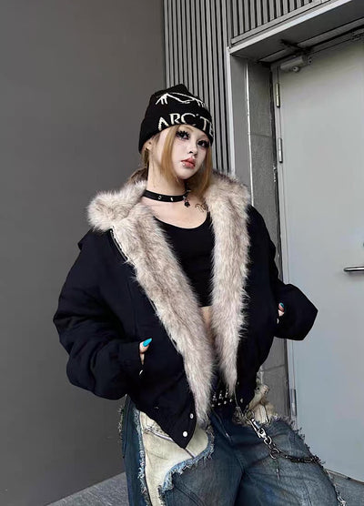 【TR BRUSHSHIFT】Simple multi-line design ribbed fur hoodie jacket  TB0075