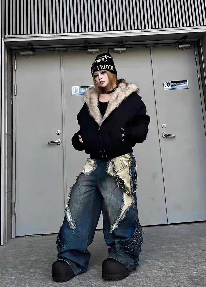 【TR BRUSHSHIFT】Simple multi-line design ribbed fur hoodie jacket  TB0075