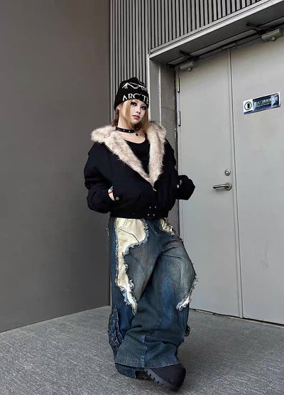 【TR BRUSHSHIFT】Simple multi-line design ribbed fur hoodie jacket  TB0075