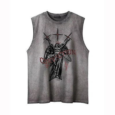 【6/10新作】Front Angel Illustration Washed Decadent Sleeveless  HL3280