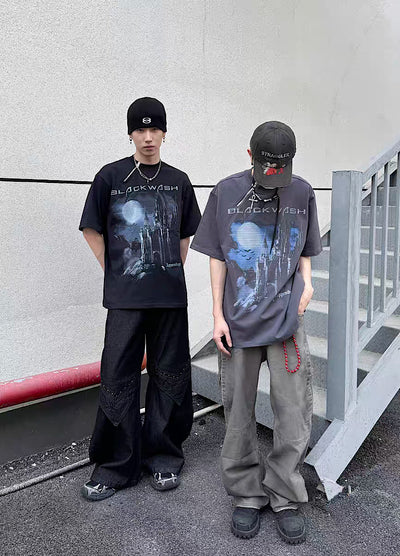 【5/21新作】Castle Front illustration design dull color short sleeve T-shirt  HL3148