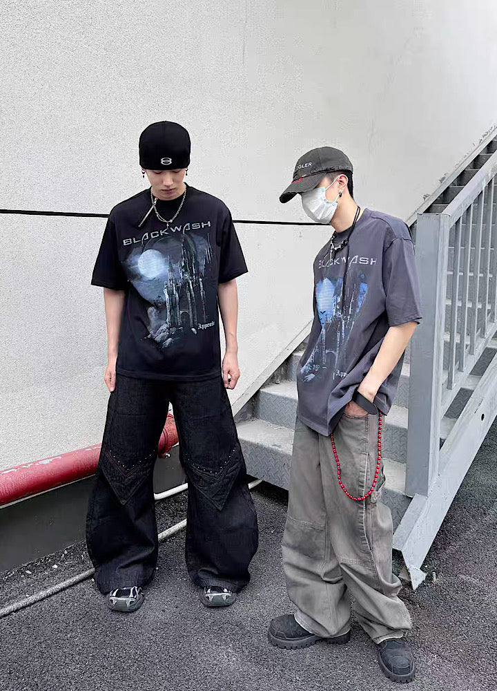 【5/21新作】Castle Front illustration design dull color short sleeve T-shirt  HL3148