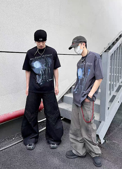【5/21新作】Castle Front illustration design dull color short sleeve T-shirt  HL3148