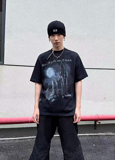 【5/21新作】Castle Front illustration design dull color short sleeve T-shirt  HL3148