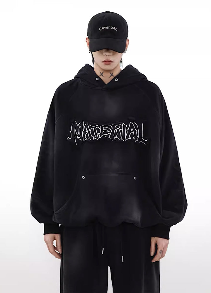 MR nearly】Acid wash design subculture initial zip hoodie MR0048