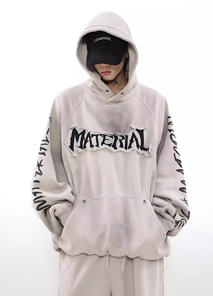 【MR nearly】Acid wash design subculture initial zip hoodie  MR0048